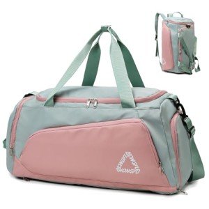 Eslcorri Gym Duffle Bag for Women Men, Sports Backpack with Wet & Shoe Compartment, Fitness Overnight Weekender Bag for Yoga, Swim, Travel (C, GreenPink)