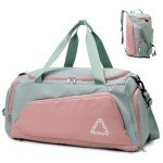 Eslcorri Gym Duffle Bag for Women Men, Sports Backpack with Wet & Shoe Compartment, Fitness Overnight Weekender Bag for Yoga, Swim, Travel (C, GreenPink)