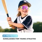 CMBJJU Kids Sunglasses,Youth Baseball Glasses for Boys Girls Age 6-14,Sports UV Protection Goggles (3PACK-Light Pink+Purple+Green Blue)
