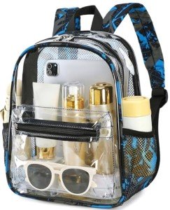 Clear Mini Backpack for Stadium Events 12x12x6 Small Transparent Backpacks Plastic See Through Clear Bag for Concerts Work (C-Graffiti blue)
