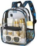 Clear Mini Backpack for Stadium Events 12x12x6 Small Transparent Backpacks Plastic See Through Clear Bag for Concerts Work (C-Graffiti blue)