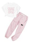 ARTMINE Girls 2-Piece Summer Clothing Sets Loose Crop Tee Tops + Casual Drawstring Elastic Waist Cargo Pants, US 13-14 Years = Tag 170