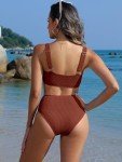 ANRABESS Women Swimsuits Two Piece Bikini Set High Waisted Ribbed Tummy Control Modest Bathing Suits 2025 Beach Swim Wear Red Brown Large