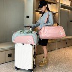 Eslcorri Gym Duffle Bag for Women Men, Sports Backpack with Wet & Shoe Compartment, Fitness Overnight Weekender Bag for Yoga, Swim, Travel (C, GreenPink)