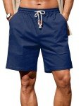 Sailwind Men's Linen Cotton Shorts 7" Elastic Waist Drawstring Casual Summer Beach Shorts Navy Blue
