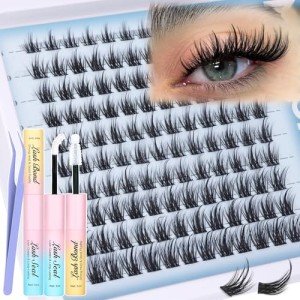 Lash Clusters Kit Wispy Cluster Eyelash Extensions Natural Individual Lashes Extension 8-16MM Short Cluster Lashes C Curl Eyelash Clusters Spikes 120 Pcs Spiky DIY Lash Kit for Everyday Wear