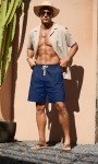 Sailwind Men's Linen Cotton Shorts 7" Elastic Waist Drawstring Casual Summer Beach Shorts Navy Blue