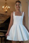 White Simple Short Satin Wedding Dresses for Bride 2025 Engagement Modest Bridal Shower Dress for Women Summer Spring Backless Formal Gown US8