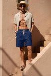 Sailwind Men's Linen Cotton Shorts 7" Elastic Waist Drawstring Casual Summer Beach Shorts Navy Blue
