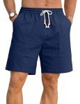 Sailwind Men's Linen Cotton Shorts 7" Elastic Waist Drawstring Casual Summer Beach Shorts Navy Blue