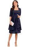 PINMJEE Navy Blue Mother of The Bride Dress Plus Size Short Sleeve Formal Wedding Guest Dress with Jacket Size 16W