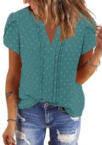 BETTE BOUTIK Shirts Womens Plus Size Summer Boho Tunic Tops Short Sleeve Casual Dressy Blouses Fashion Loose Cute Flowy Chiffon Shirt Misty Lake Blue 1X