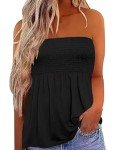 SZSMFZ Women Summer Backless Tube Top Floral Pleated Ruffled Strapless Bandeau Tank Tops Sexy Sleeveless Camis Tunic Tops Holiday Shirts Blouse(3-Black C,Medium)