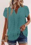BETTE BOUTIK Shirts Womens Plus Size Summer Boho Tunic Tops Short Sleeve Casual Dressy Blouses Fashion Loose Cute Flowy Chiffon Shirt Misty Lake Blue 1X