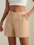 Feiersi Womens Casual High Waisted Elastic Waist Wide Leg Tailored Shorts Pleated Trendy Dressy Work Trouser Shorts(Khaki,Small)