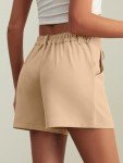 Feiersi Womens Casual High Waisted Elastic Waist Wide Leg Tailored Shorts Pleated Trendy Dressy Work Trouser Shorts(Khaki,Small)