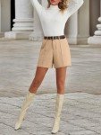 Feiersi Womens Casual High Waisted Elastic Waist Wide Leg Tailored Shorts Pleated Trendy Dressy Work Trouser Shorts(Khaki,Small)