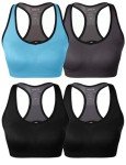 Match Racerback Sports Bras for Women – Padded Seamless Strappy Workout Tops for Yoga Gym Runing Fitness Sports Bras (1 Pack of 4(Black/Black/Gray-Brown/Sky-Blue), Medium)
