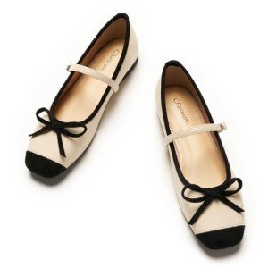 C. Paravano Women's Mary Jane Flats - Comfortable Square Toe Bowknot Ballet Flats with Adjustable Strap, Perfect for Office, Casual and Dressy Events | Two Tone Shoes Flats(White,Size7)