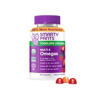 SmartyPants Organic Toddler Multivitamin Gummies: Omega 3 (ALA), Vitamin D3, C, Vitamin B12, B6, A, K & Zinc for Immune Support, Biotin, Vegetarian, Two Fruit Flavors, 60 Count (30 Day Supply)