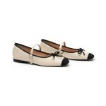 C. Paravano Women's Mary Jane Flats - Comfortable Square Toe Bowknot Ballet Flats with Adjustable Strap, Perfect for Office, Casual and Dressy Events | Two Tone Shoes Flats(White,Size7)