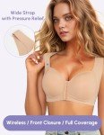 FallSweet Front Closure Wireless Bras Seamless Smooth Hide Back Fat Bra, Beige, 36C