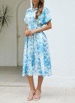 Ladyful Womens Summer Floral Midi Shirt Dress Button Down Short Sleeve Boho Maxi Dress Cocktail Wedding Guest Shirtdress