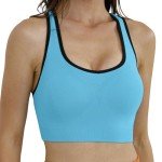 Match Racerback Sports Bras for Women – Padded Seamless Strappy Workout Tops for Yoga Gym Runing Fitness Sports Bras (1 Pack of 4(Black/Black/Gray-Brown/Sky-Blue), Medium)