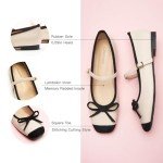 C. Paravano Women's Mary Jane Flats - Comfortable Square Toe Bowknot Ballet Flats with Adjustable Strap, Perfect for Office, Casual and Dressy Events | Two Tone Shoes Flats(White,Size7)