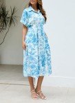 Ladyful Womens Summer Floral Midi Shirt Dress Button Down Short Sleeve Boho Maxi Dress Cocktail Wedding Guest Shirtdress