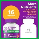 SmartyPants Organic Toddler Multivitamin Gummies: Omega 3 (ALA), Vitamin D3, C, Vitamin B12, B6, A, K & Zinc for Immune Support, Biotin, Vegetarian, Two Fruit Flavors, 60 Count (30 Day Supply)