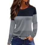 EKIYVO Long Sleeve Shirts for Women Crew Neck Cotton Tops Ladies Petite Tee Gray Large 419