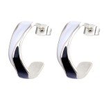 TaYolnFaSo White and Black Enamel Hoop Earrings Stainless Steel C-Shaped Earrings Two Tone Enamel Jewelry Gift for Women