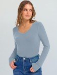 ANRABESS Long Sleeve Shirts for Women V Neck Ribbed Knit Slim Fall Basic Tshirts Going Out Tops 2025 Casual Trendy Clothes Grey Blue Medium
