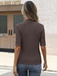 ANRABESS Womens Tops Mock Neck Half Sleeve Shirts Ribbed Knit Slim Fit Basic Tee 2025 Spring Summer Dressy Casual T-Shirts Brown Large