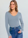 ANRABESS Long Sleeve Shirts for Women V Neck Ribbed Knit Slim Fall Basic Tshirts Going Out Tops 2025 Casual Trendy Clothes Grey Blue Medium