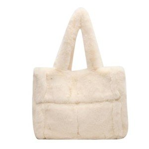 Extolove Fluffy Tote Bag Large Fur Purses for Women Winter Fuzzy Totes Furry Shoulder Handbag Plush Bags (C White)