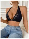 MakeMeChic Women's Lace Bralette Triangle Sexy Bras Deep V Front Closure Bra Black Lace C Small