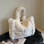 Extolove Fluffy Tote Bag Large Fur Purses for Women Winter Fuzzy Totes Furry Shoulder Handbag Plush Bags (C White)