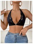MakeMeChic Women's Lace Bralette Triangle Sexy Bras Deep V Front Closure Bra Black Lace C Small
