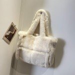 Extolove Fluffy Tote Bag Large Fur Purses for Women Winter Fuzzy Totes Furry Shoulder Handbag Plush Bags (C White)