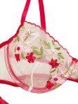 Lilosy Sexy Floral Embroidered Mesh Sheer Underwire Push Up Lingerie Set Women See Through Bra and Panty 2 Piece Sun Floral Red Medium