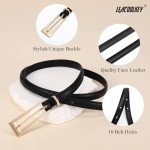 LEACOOLKEY 2 Pack Women Skinny Belts for Jeans Dress Thin Leather Waist Belt with Gold Buckle