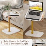 Sofa Couch Arm Table Tv Tray Small Bed Stand C Shaped Side End Tables for Living Room, Bedroom, Marble