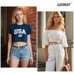 LEACOOLKEY 2 Pack Women Skinny Belts for Jeans Dress Thin Leather Waist Belt with Gold Buckle