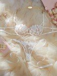 Lilosy Sexy Tie Side Cute Underwire Push Up Strappy Embroidered Mesh Sheer Lingerie Set Women See Through Bra and Panty 2 Piece Bowless Floral White Small