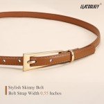 LEACOOLKEY 2 Pack Women Skinny Belts for Jeans Dress Thin Leather Waist Belt with Gold Buckle