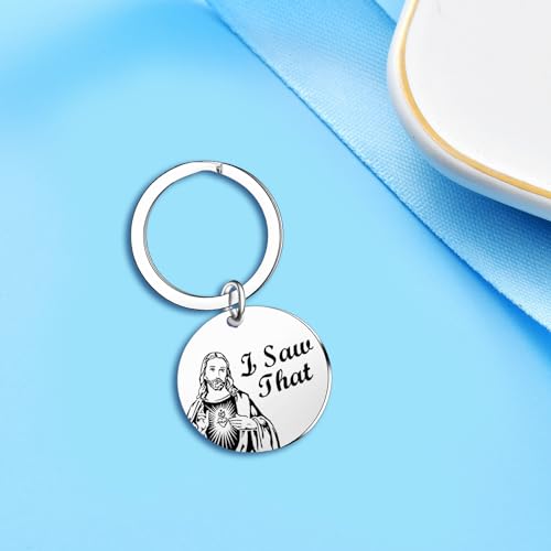 Ghloyza Funny Keychain I Saw That Jesus Keychain Easter Gifts Funny Keychains Christian Gifts for Christian Birthday Gifts Religious Gifts Baptism Gifts New Driver Gifts