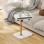 Sofa Couch Arm Table Tv Tray Small Bed Stand C Shaped Side End Tables for Living Room, Bedroom, Marble