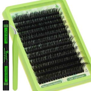 Kmilro Fluffy Lash Clusters Kit 14-24mm Thick Long Cluster Eyelash Extensions Kit 180D D Curl Volume DIY Lash Extension 240pcs Soft Wispy Individual Lashes Kit with Bond and Seal Lash Tweezers
